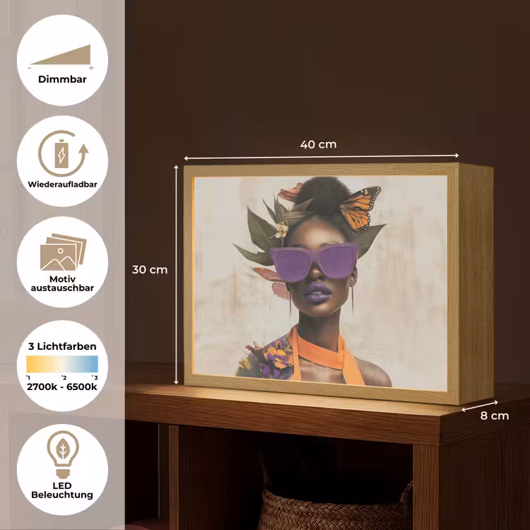 Vrouw - Zonnebril - Vlinder - Bloemen Light Box met batterij (Wandlamp) middel -USP_websiteoverzichtDE