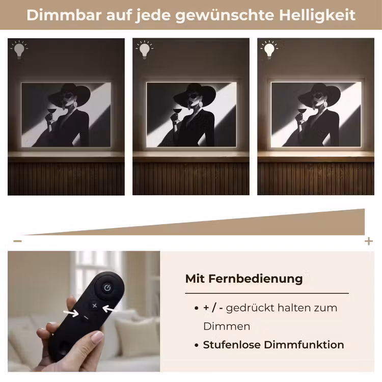 Vrouw - Wijn - Chic Light Box met batterij (Wandlamp) middel -USP_dimbaarDE
