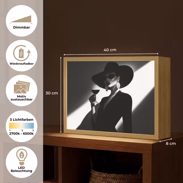 Vrouw - Wijn - Chic Light Box met batterij (Wandlamp) middel -USP_websiteoverzichtDE