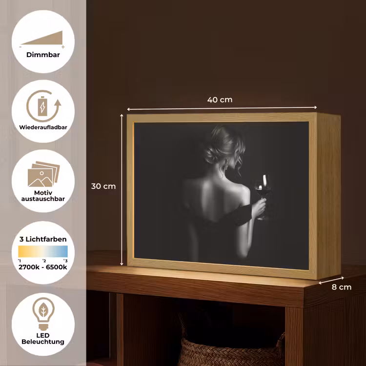 Vrouw - Wijn - Jurk Light Box met batterij (Wandlamp) middel -USP_websiteoverzichtDE