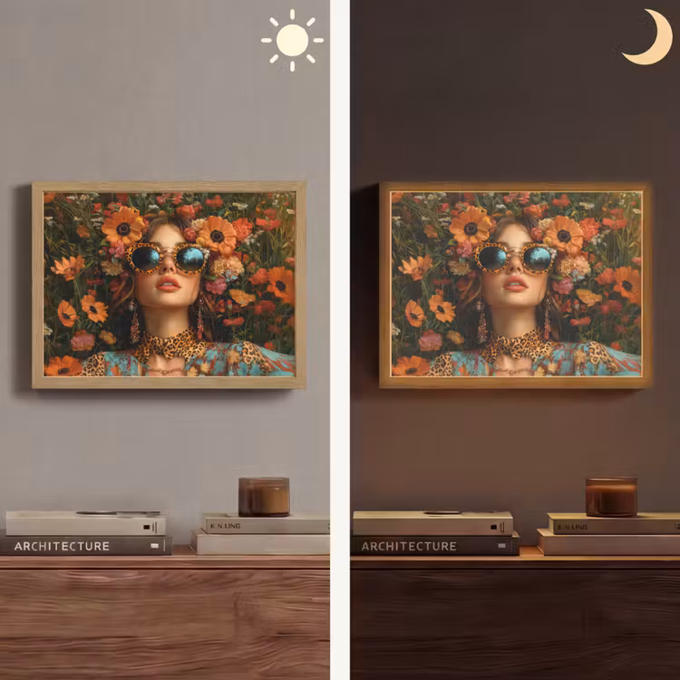 Vrouwen - Bloemen - Modern - Bril - Abstract Light Box met batterij (Wandlamp) middel -sfeer3
