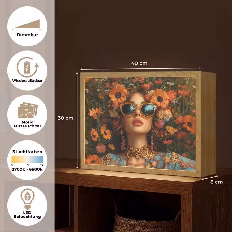 Vrouwen - Bloemen - Modern - Bril - Abstract Light Box met batterij (Wandlamp) middel -USP_websiteoverzichtDE