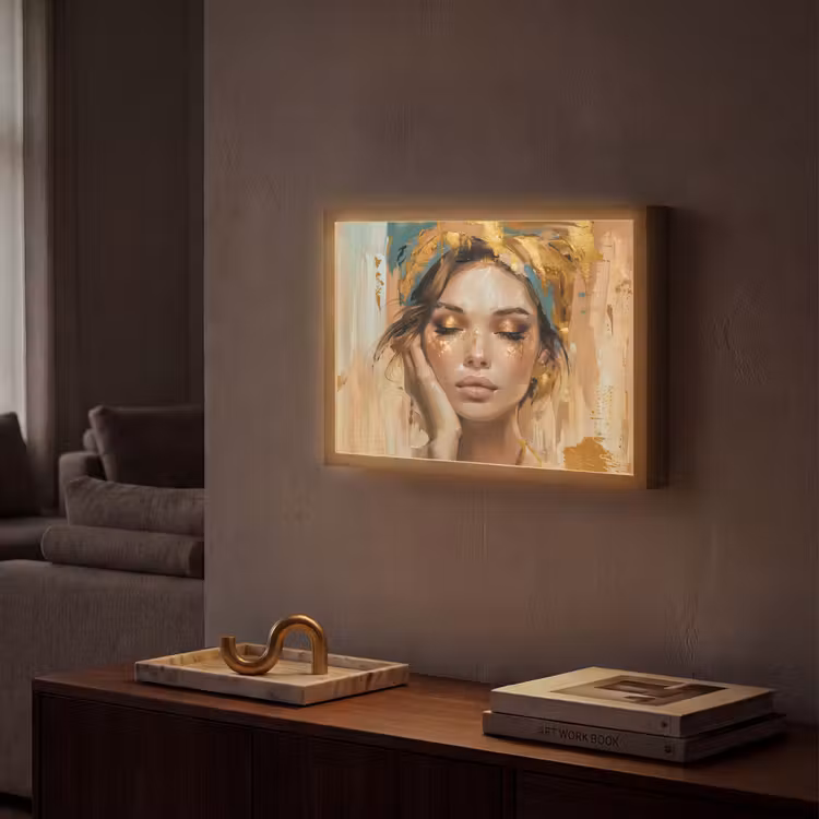 Vrouwen - Portret - Luxe - Goud Light Box met batterij (Wandlamp) middel -sfeer1