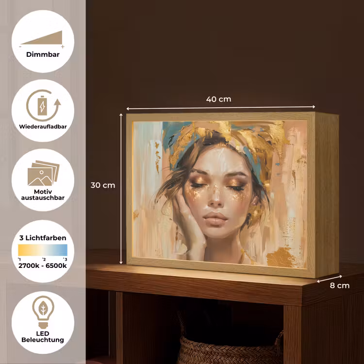 Vrouwen - Portret - Luxe - Goud Light Box met batterij (Wandlamp) middel -USP_websiteoverzichtDE