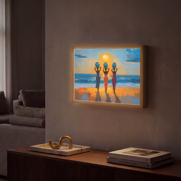 Vrouwen - Strand - Zondsondergang Light Box met batterij (Wandlamp) middel -sfeer1