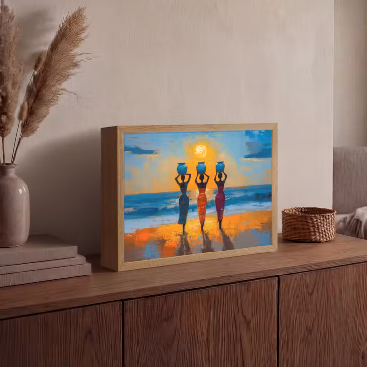Vrouwen - Strand - Zondsondergang Light Box met batterij (Wandlamp) middel -sfeer2