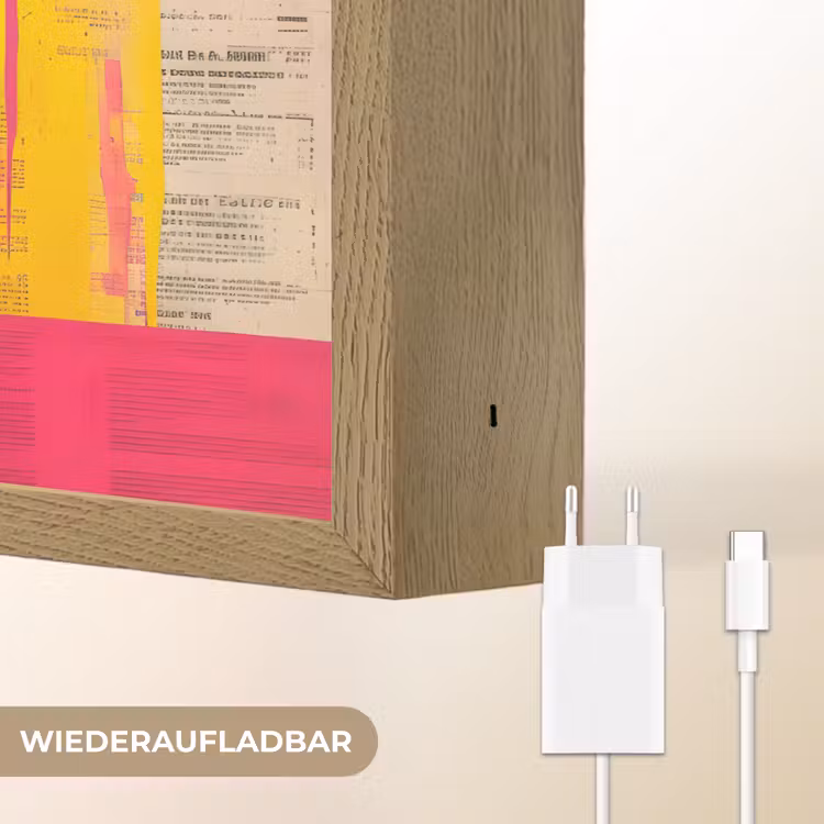 Vrouwengezicht - Krantenpapier - Abstract - Roze Light Box met batterij (Wandlamp) middel -USP_websiteoplaadbaarDE