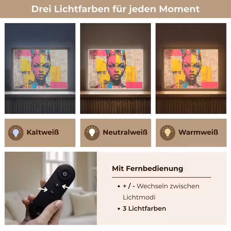 Vrouwengezicht - Krantenpapier - Abstract - Roze Light Box met batterij (Wandlamp) middel -USP_lichtkleurDE