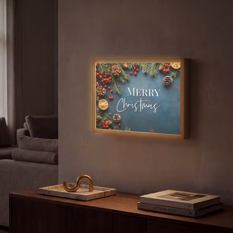 Merry Christmas - Blauw - Kerst - Winter Light Box met batterij (Wandlamp) middel -sfeer1