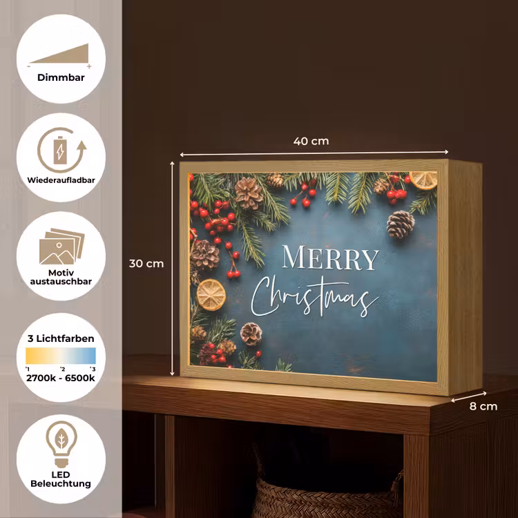 Merry Christmas - Blauw - Kerst - Winter Light Box met batterij (Wandlamp) middel -USP_websiteoverzichtDE
