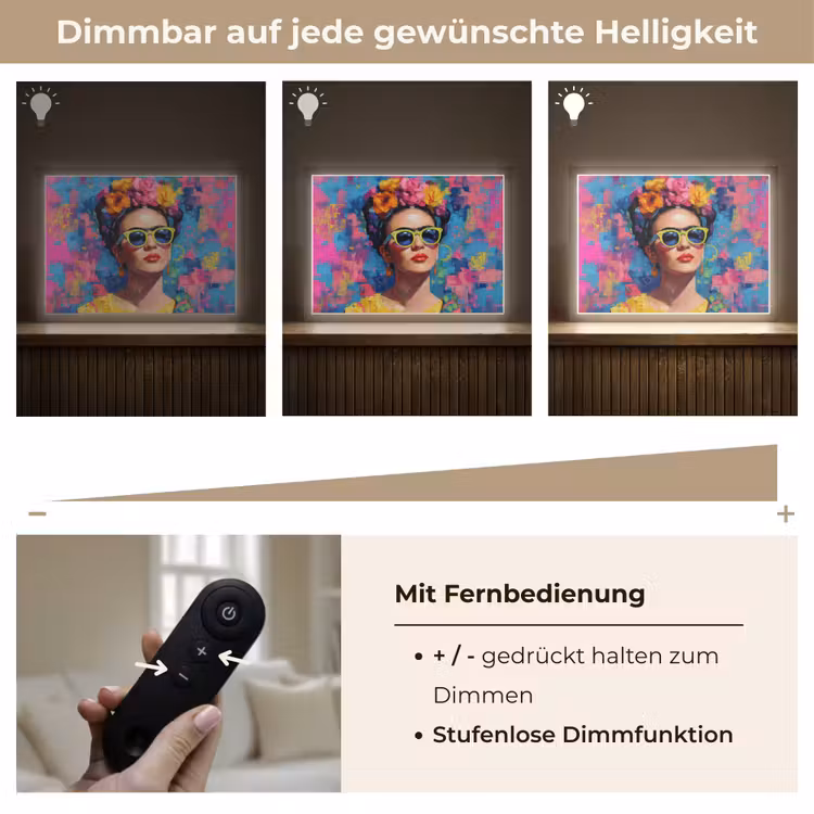 Vrolijk portret - Vrouw - Bloemenkroon Light Box met batterij (Wandlamp) middel -USP_dimbaarDE