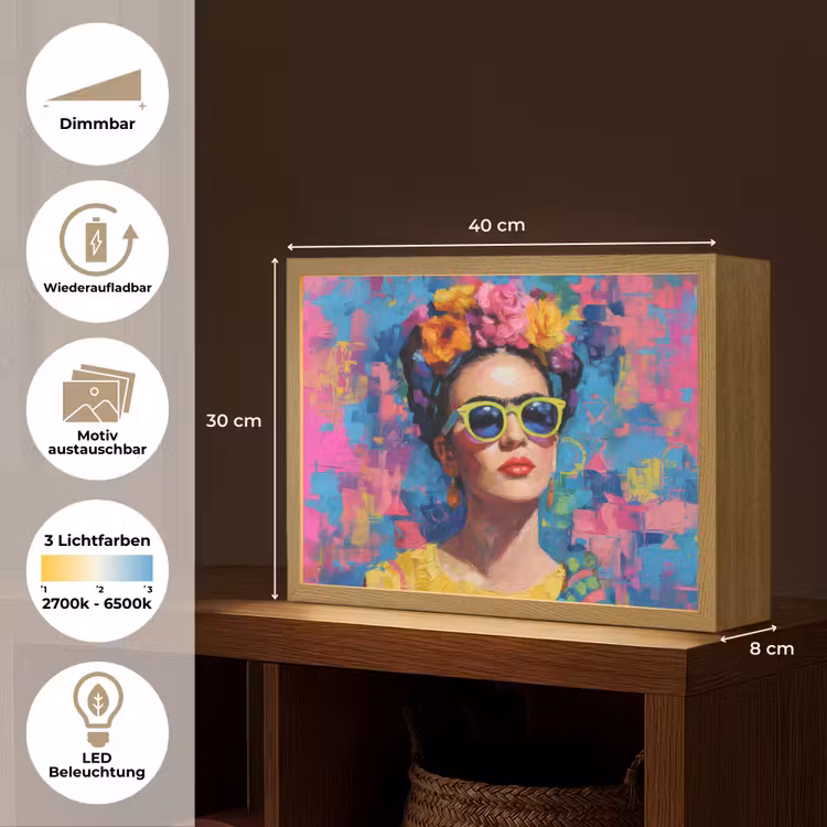 Vrolijk portret - Vrouw - Bloemenkroon Light Box met batterij (Wandlamp) middel -USP_websiteoverzichtDE