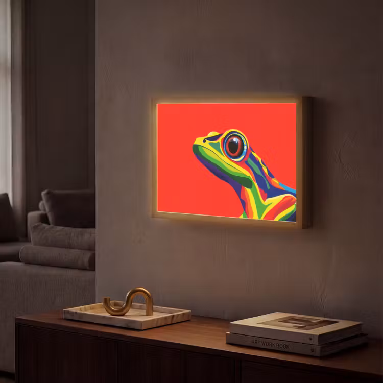 Kikker - Kleurrijk - Strepen - Ogen Light Box met batterij (Wandlamp) middel -sfeer1