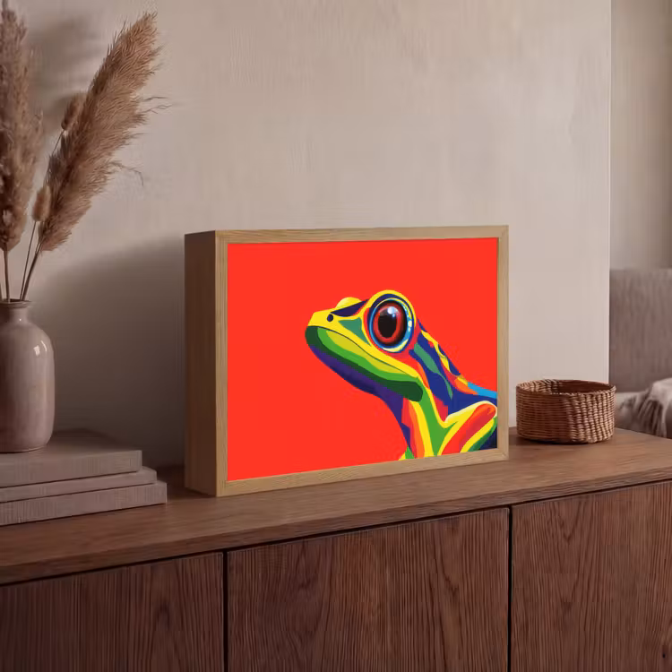Kikker - Kleurrijk - Strepen - Ogen Light Box met batterij (Wandlamp) middel -sfeer2
