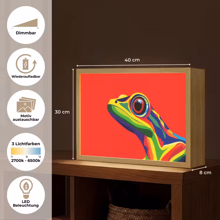 Kikker - Kleurrijk - Strepen - Ogen Light Box met batterij (Wandlamp) middel -USP_websiteoverzichtDE