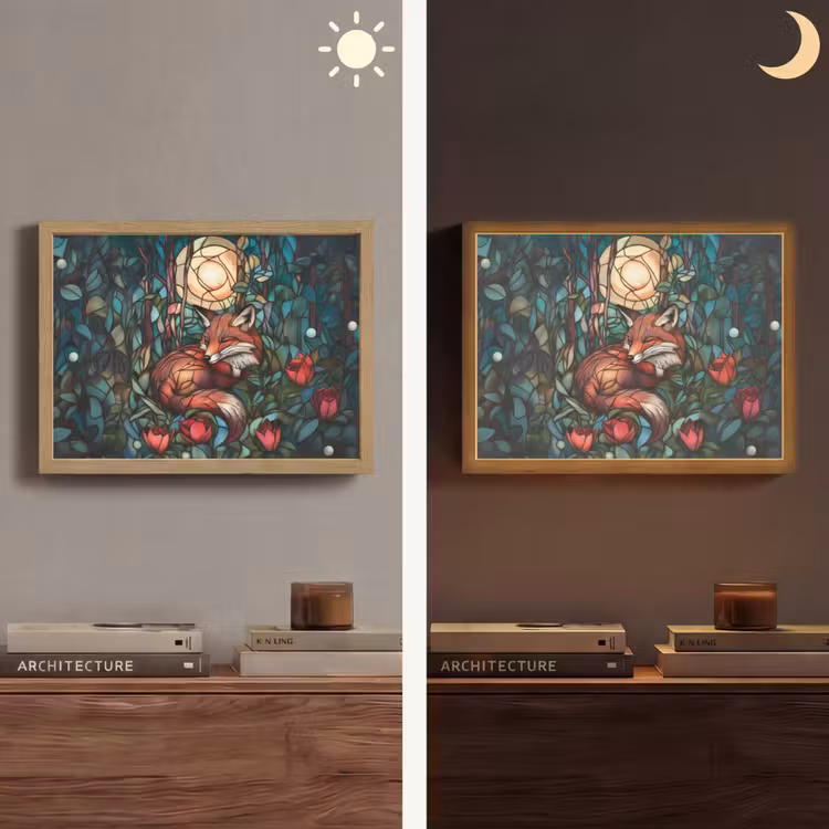 Vos - Mozaïek - Bos - Maan Light Box met batterij (Wandlamp) middel -sfeer3