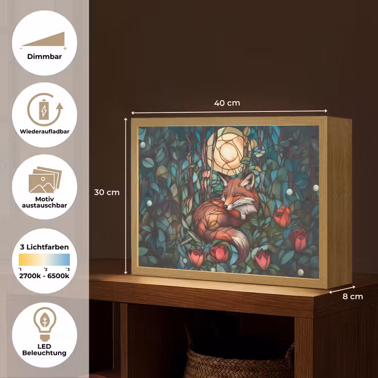 Vos - Mozaïek - Bos - Maan Light Box met batterij (Wandlamp) middel -USP_websiteoverzichtDE