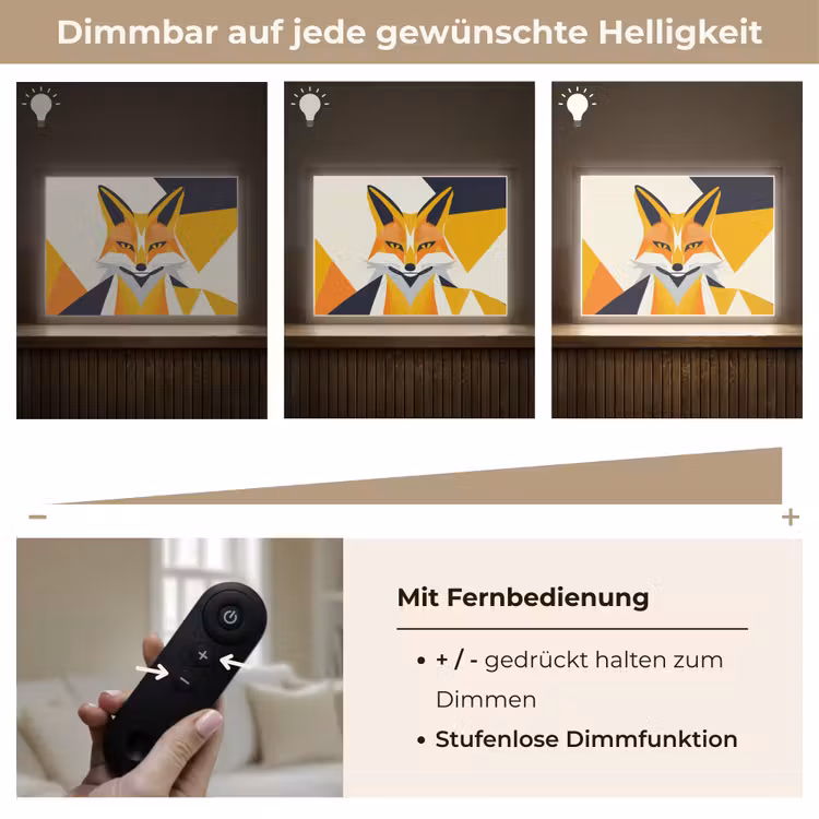 Vos - Oranje - Abstract - Driehoeken Light Box met batterij (Wandlamp) middel -USP_dimbaarDE