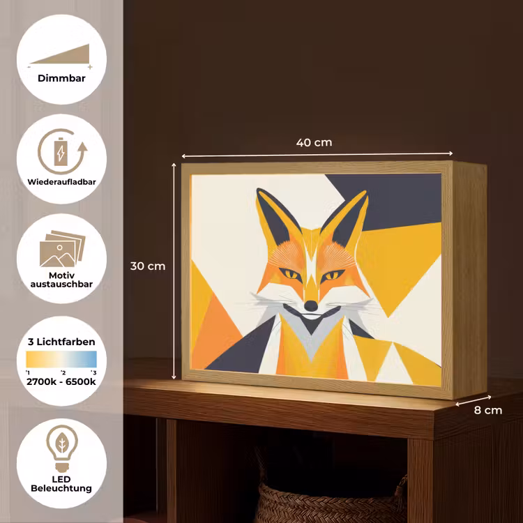 Vos - Oranje - Abstract - Driehoeken Light Box met batterij (Wandlamp) middel -USP_websiteoverzichtDE