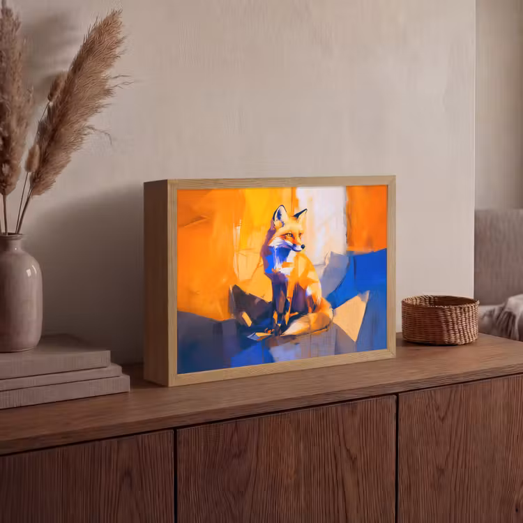 Vos - Oranje - Vormen - Abstract Light Box met batterij (Wandlamp) middel -sfeer2
