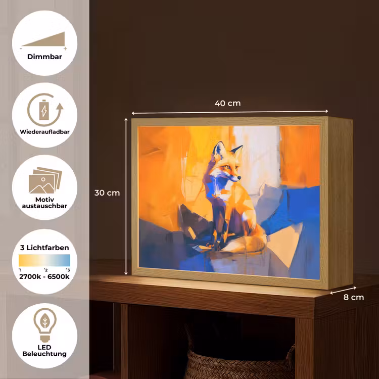 Vos - Oranje - Vormen - Abstract Light Box met batterij (Wandlamp) middel -USP_websiteoverzichtDE