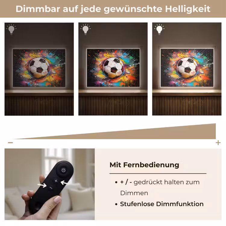 Voetbal - Verf - Kleuren - Zwart - Wit Light Box met batterij (Wandlamp) middel -USP_dimbaarDE