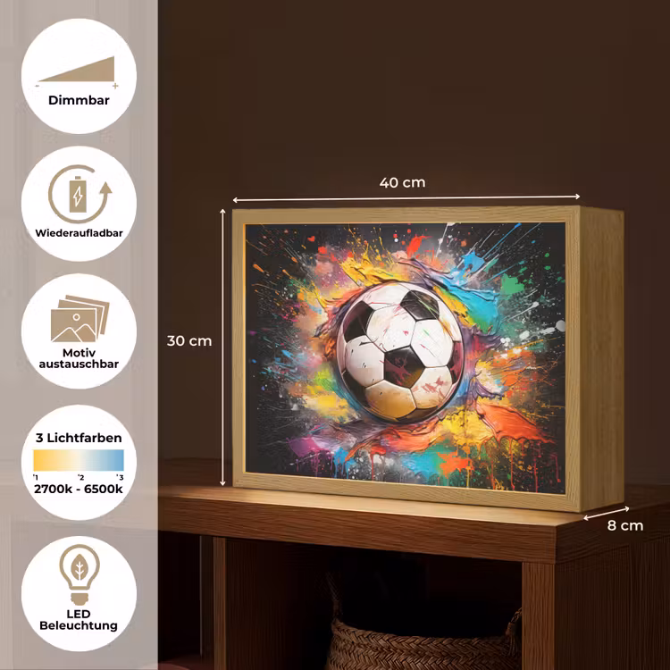 Voetbal - Verf - Kleuren - Zwart - Wit Light Box met batterij (Wandlamp) middel -USP_websiteoverzichtDE