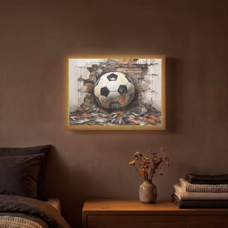 Voetbal - Muur - Zwart - Wit Light Box met batterij (Wandlamp) middel -sfeer4
