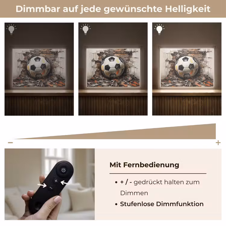 Voetbal - Muur - Zwart - Wit Light Box met batterij (Wandlamp) middel -USP_dimbaarDE