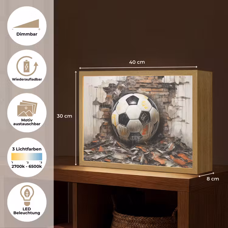 Voetbal - Muur - Zwart - Wit Light Box met batterij (Wandlamp) middel -USP_websiteoverzichtDE