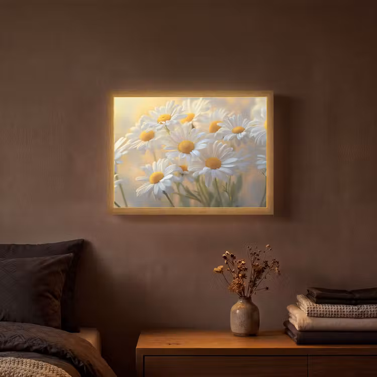 Madeliefjes - Wit - Zonlicht Light Box met batterij (Wandlamp) middel -sfeer4