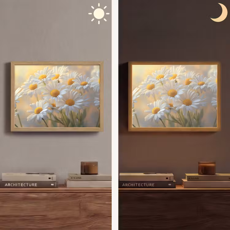 Madeliefjes - Wit - Zonlicht Light Box met batterij (Wandlamp) middel -sfeer3