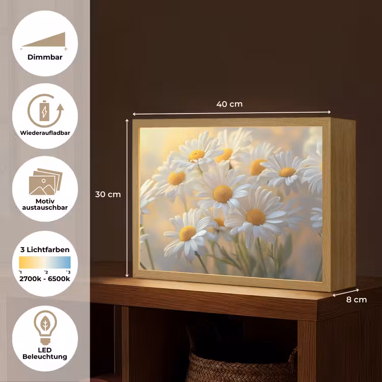 Madeliefjes - Wit - Zonlicht Light Box met batterij (Wandlamp) middel -USP_websiteoverzichtDE