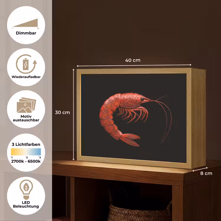 Garnaal - Rood - Dieren Light Box met batterij (Wandlamp) middel -USP_websiteoverzichtDE