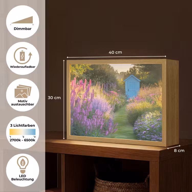 Tuinhuisje - Blauw - Bloemen Light Box met batterij (Wandlamp) middel -USP_websiteoverzichtDE