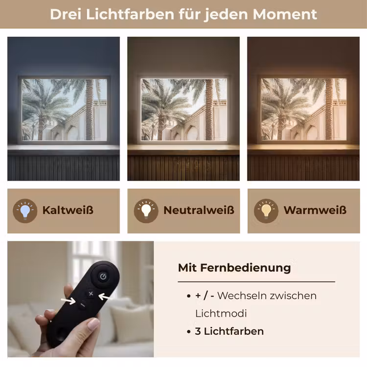 Gebouw - Palmbomen - Beige - Zon Light Box met batterij (Wandlamp) middel -USP_lichtkleurDE