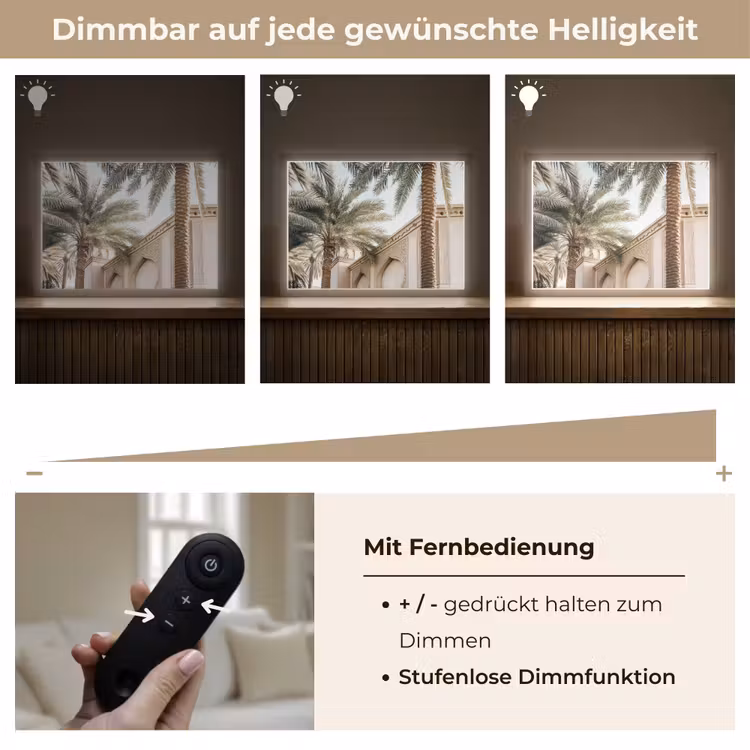 Gebouw - Palmbomen - Beige - Zon Light Box met batterij (Wandlamp) middel -USP_dimbaarDE