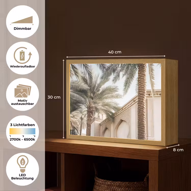 Gebouw - Palmbomen - Beige - Zon Light Box met batterij (Wandlamp) middel -USP_websiteoverzichtDE