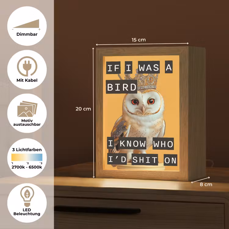 Geel - Uil - Vogel - Decoratie Light Box met kabel (Wandlamp) klein -USP_websiteoverzichtDE