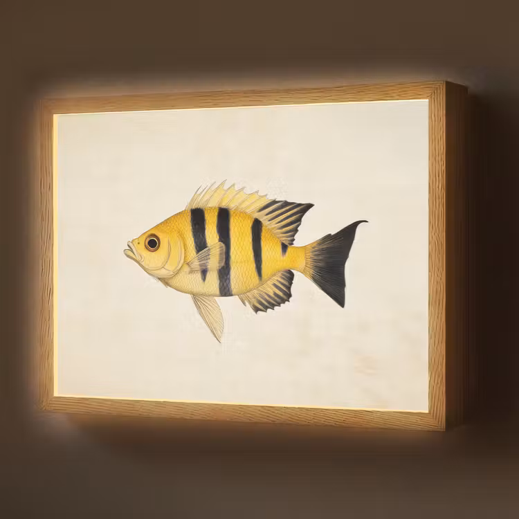 Geel - Vis - Strepen - Tropisch Light Box met batterij (Wandlamp) middel -z3d_website
