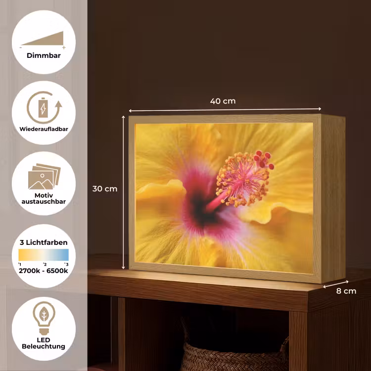Geel - Hibiscus - Tropisch Light Box met batterij (Wandlamp) middel -USP_websiteoverzichtDE