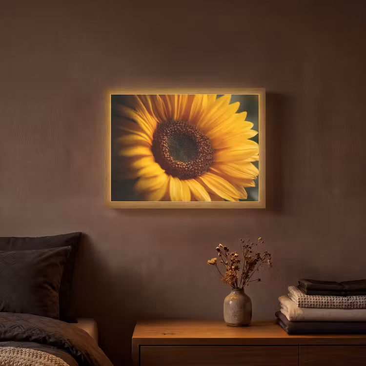 Geel - Zonnebloem - Zomers Light Box met batterij (Wandlamp) middel -sfeer4