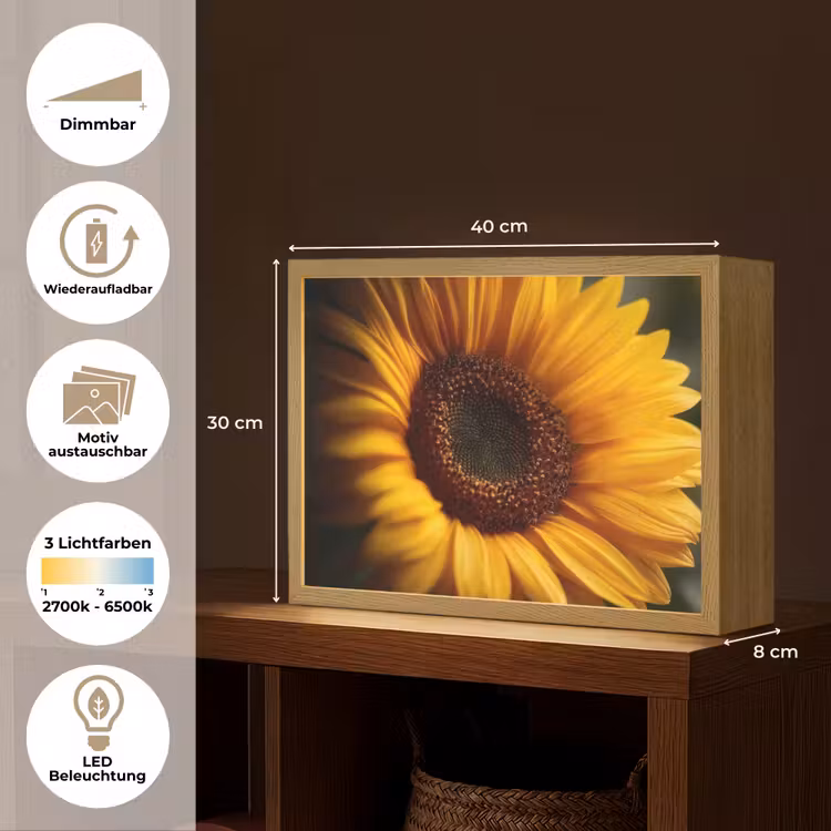 Geel - Zonnebloem - Zomers Light Box met batterij (Wandlamp) middel -USP_websiteoverzichtDE