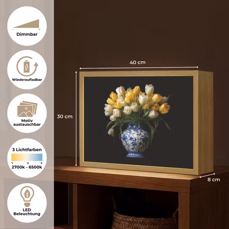 Geel - Tulpen - Vaas - Bloemen Light Box met batterij (Wandlamp) middel -USP_websiteoverzichtDE