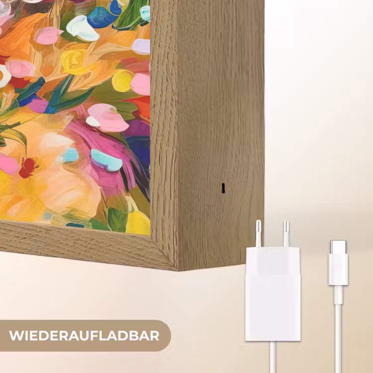 Schilderij - Olieverf - Bloemen - Regenboog Light Box met batterij (Wandlamp) middel -USP_websiteoplaadbaarDE
