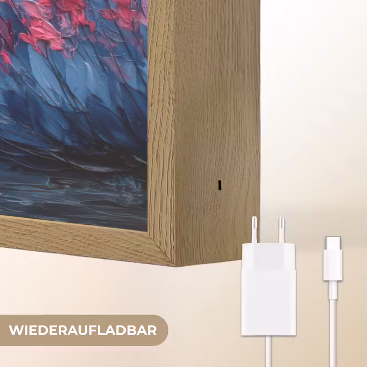 Schilderij - Zonsondergang - Bloemen - Rivier Light Box met batterij (Wandlamp) middel -USP_websiteoplaadbaarDE