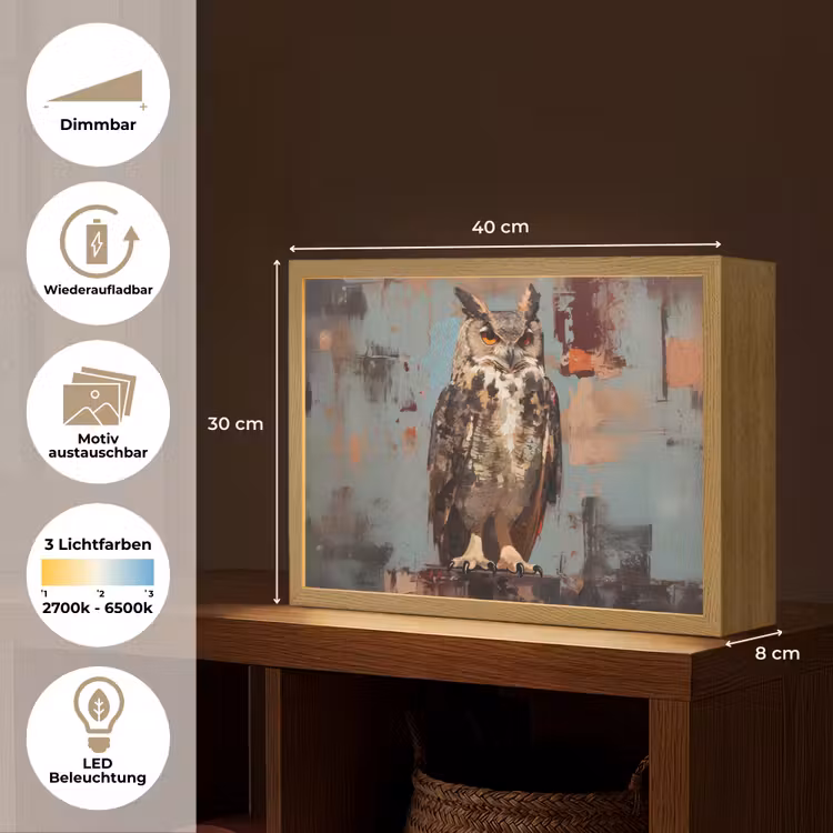 Geschilderd - Abstract - Uil - Bruin Light Box met batterij (Wandlamp) middel -USP_websiteoverzichtDE