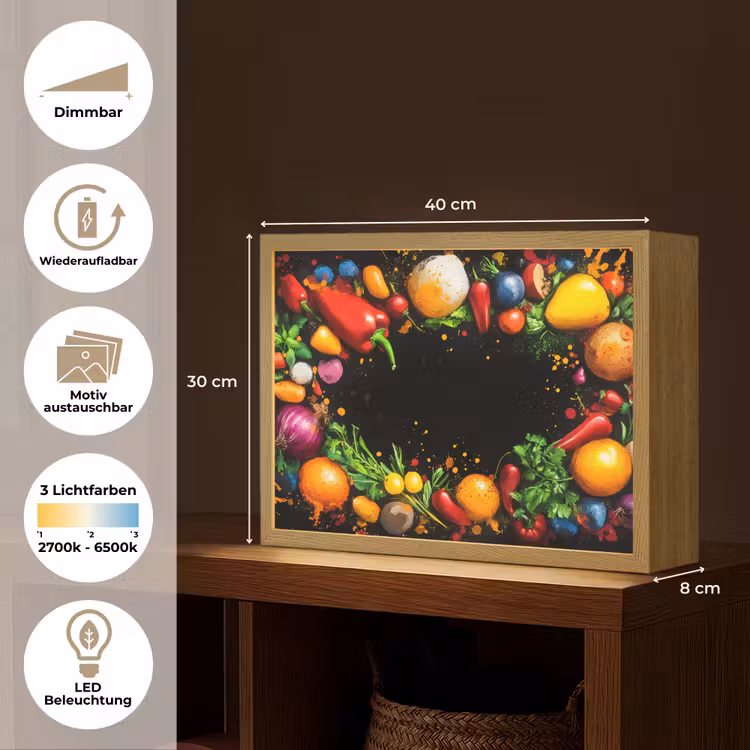 Groente - Graffiti - Kleurrijk - Koken - Abstract Light Box met batterij (Wandlamp) middel -USP_websiteoverzichtDE