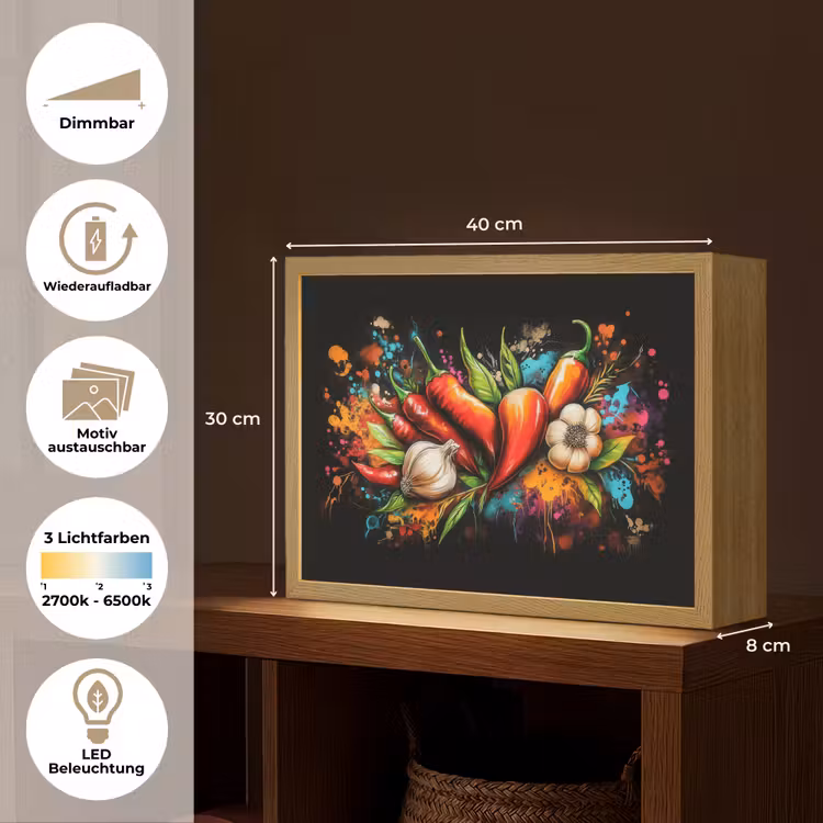 Groente - Peper - Knoflook - Graffiti - Verf - Kleurrijk Light Box met batterij (Wandlamp) middel -USP_websiteoverzichtDE