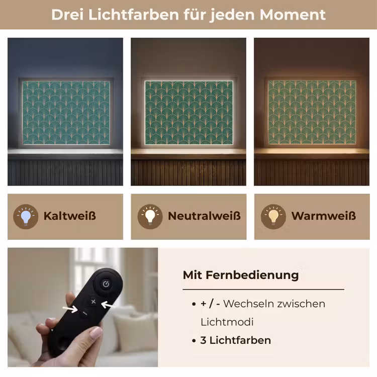 Patroon - Groen - Goud - Symmetrisch Light Box met batterij (Wandlamp) middel 907 -USP_lichtkleurDE